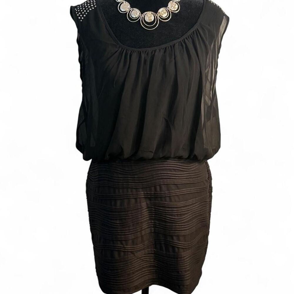 2010s Clubkid Going Out Divacore Black Chiffon Blouson Mini Dress Studded